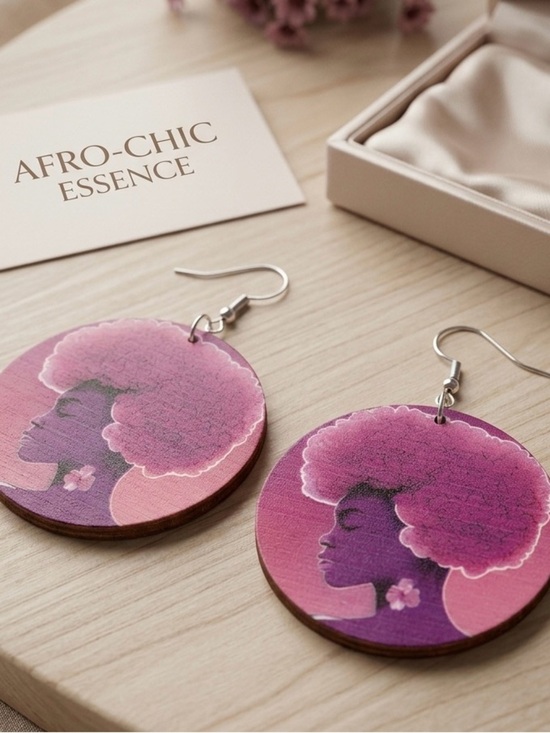 Jewelry - Afro-Centric Wooden Drop Earrings – Vibrant Pink & Purple NIP